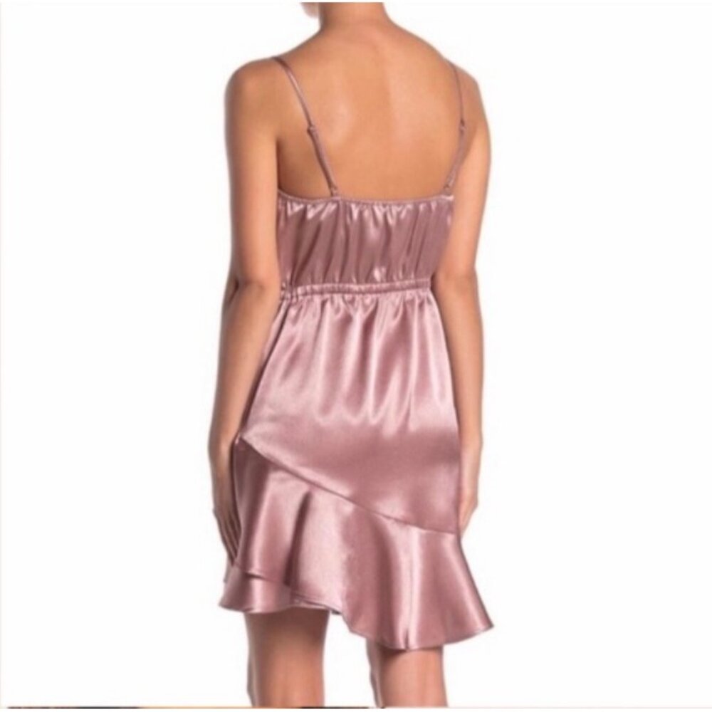 Favlux Satin Cowl Neck Ruffle Hem Mini Cocktail Dress Rusty Rose Size Large NWT - Picture 2 of 5